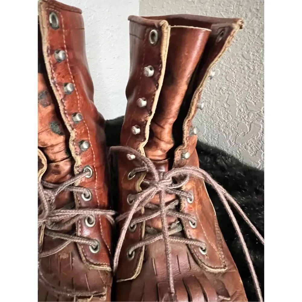 JUSTIN L0518 USA Packer Lace Up Western Brown Leather Boots Size 10 D - Picture 3 of 9